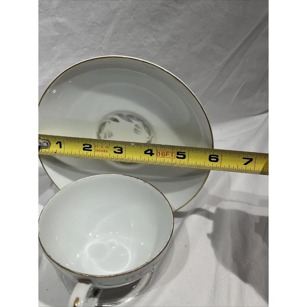 Kaysons Fine‎ China Golden Fantasy Set of 2 Teacup And Saucers White Gold Trim